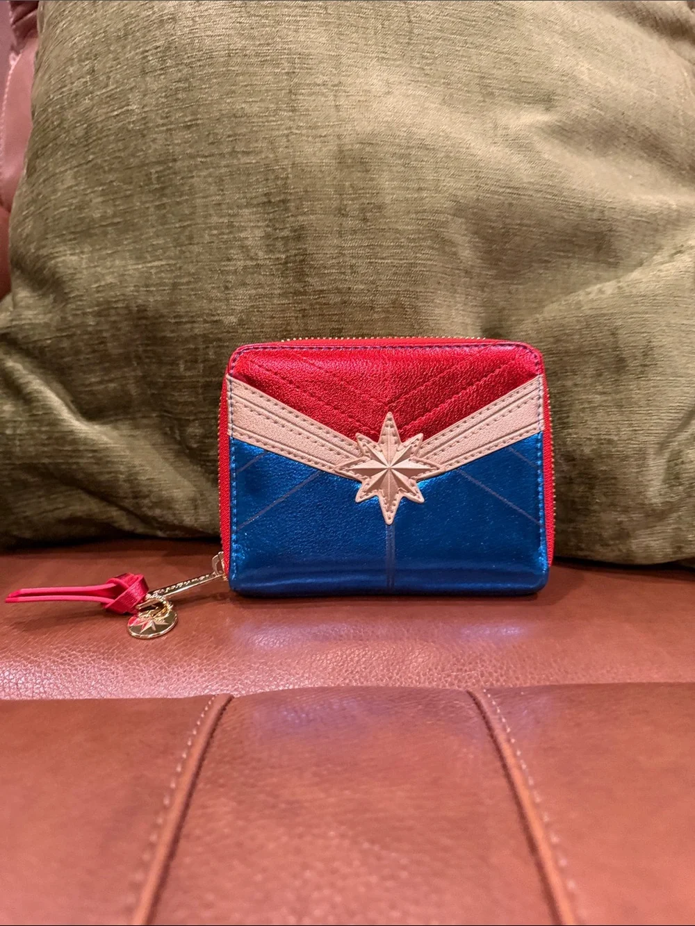 Loungefly Captain Marvel Metallic Blue, Red & Gold Mini Backpack with Wallet